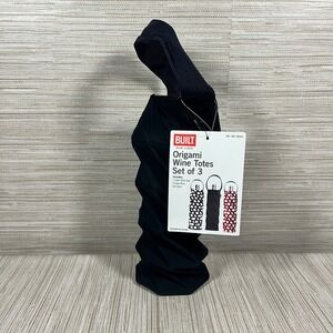 BUILT New York Origami Wine Totes 1 Black Foldable Reusable Bottle Bags